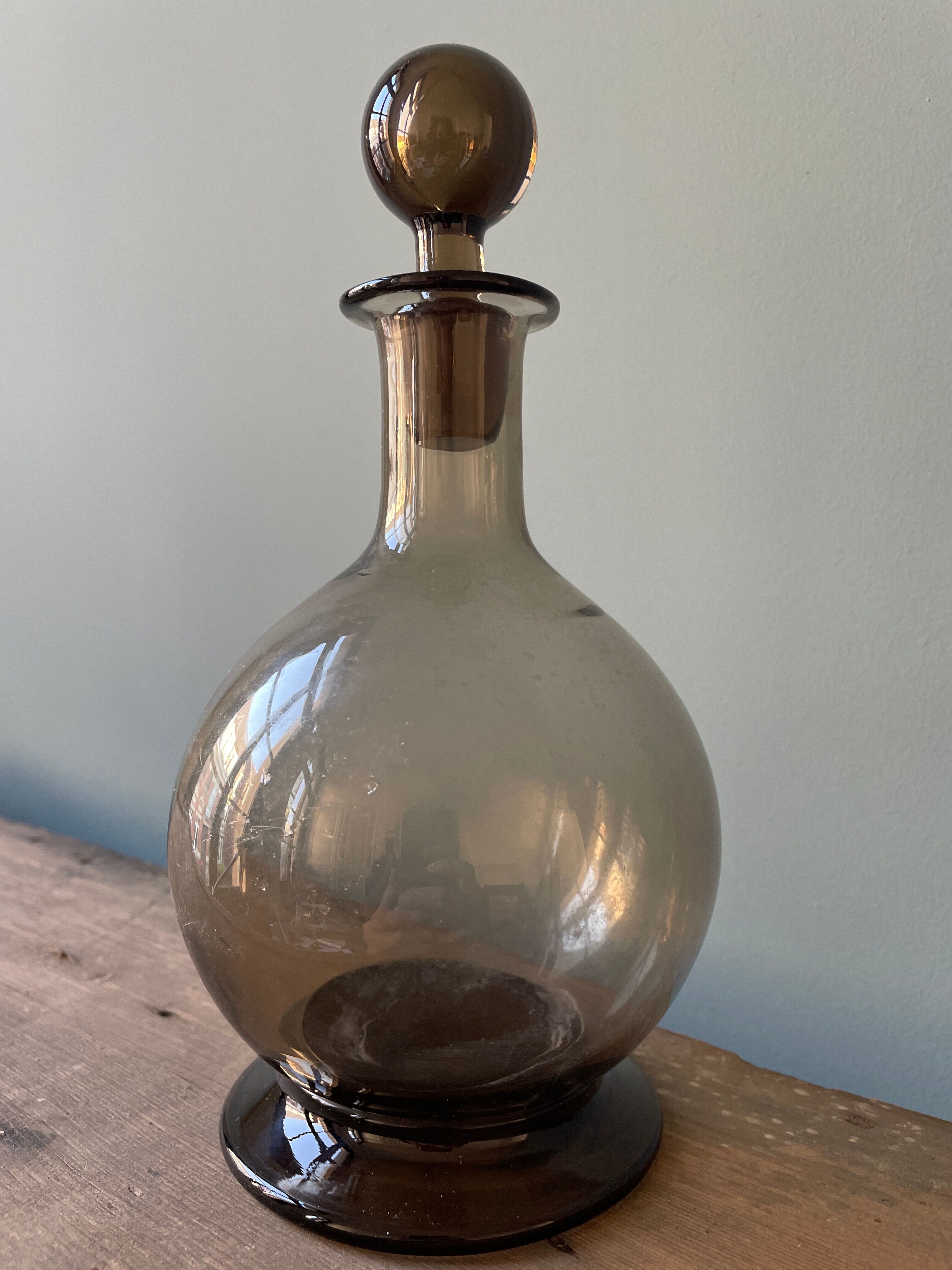 Old smoked glass liquor decanter