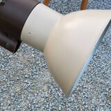 Floor lamp of the 70s in gilded brass lacquered beige metal and brown plastic 2 spots