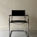 Chrome and black leather chair with armrests after M. Breuer, design 1970