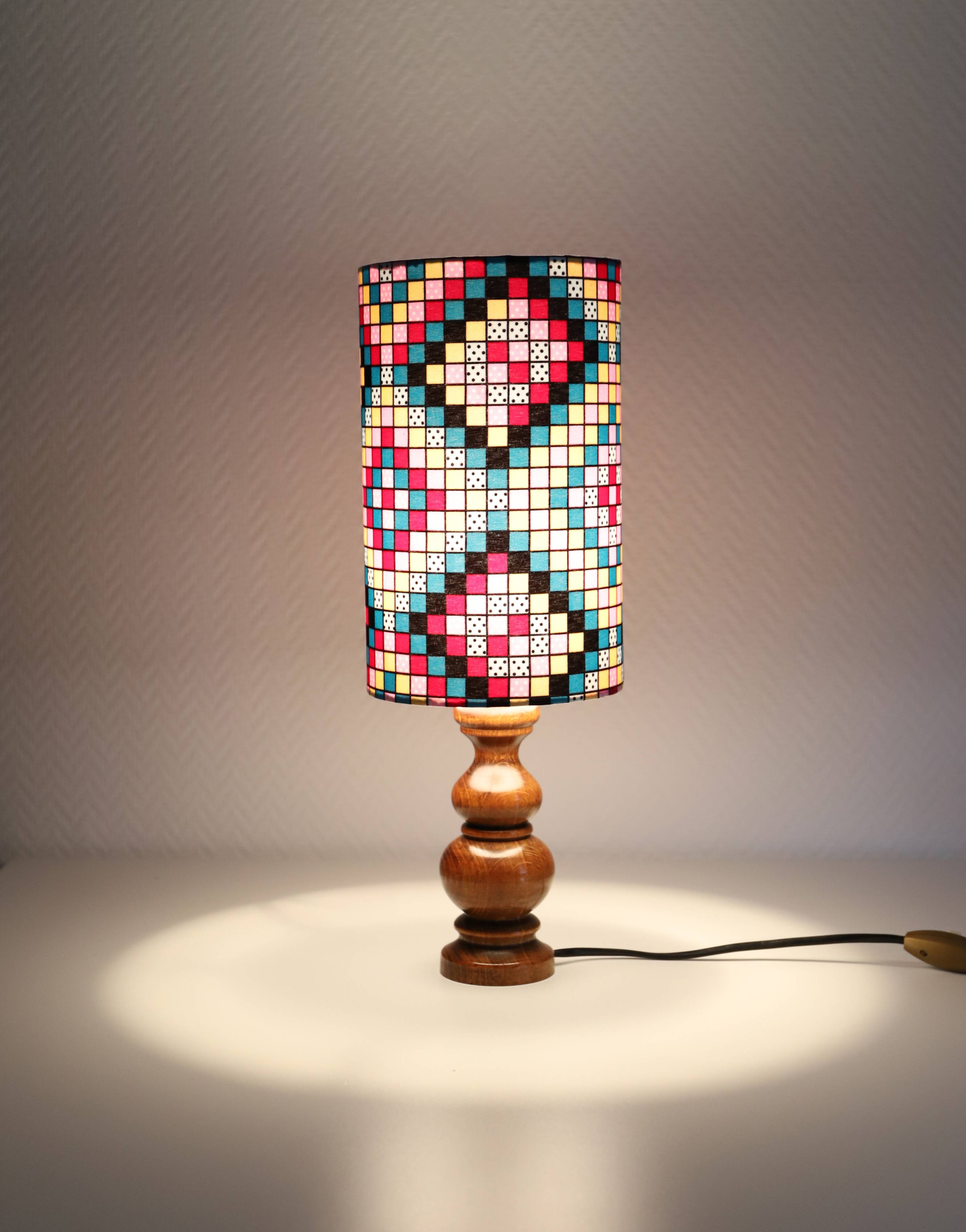 Vintage 70s bedside lamps, printed lampshades