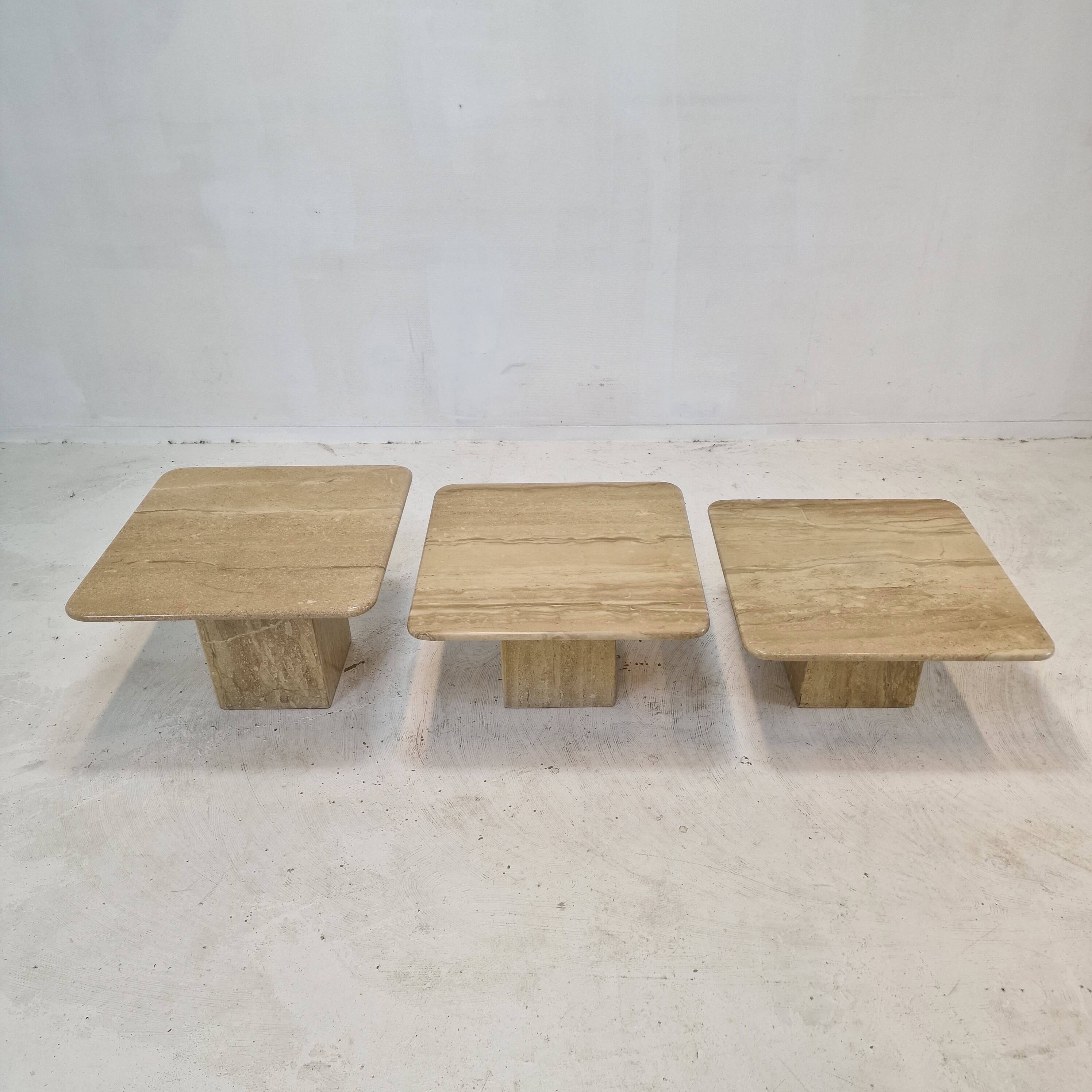 Set of 3 Italian Travertine Coffee or Side Tables, 1980s