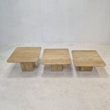 Set of 3 Italian Travertine Coffee or Side Tables, 1980s