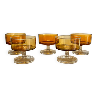 5 coupes ambres LUMINARC France vintage