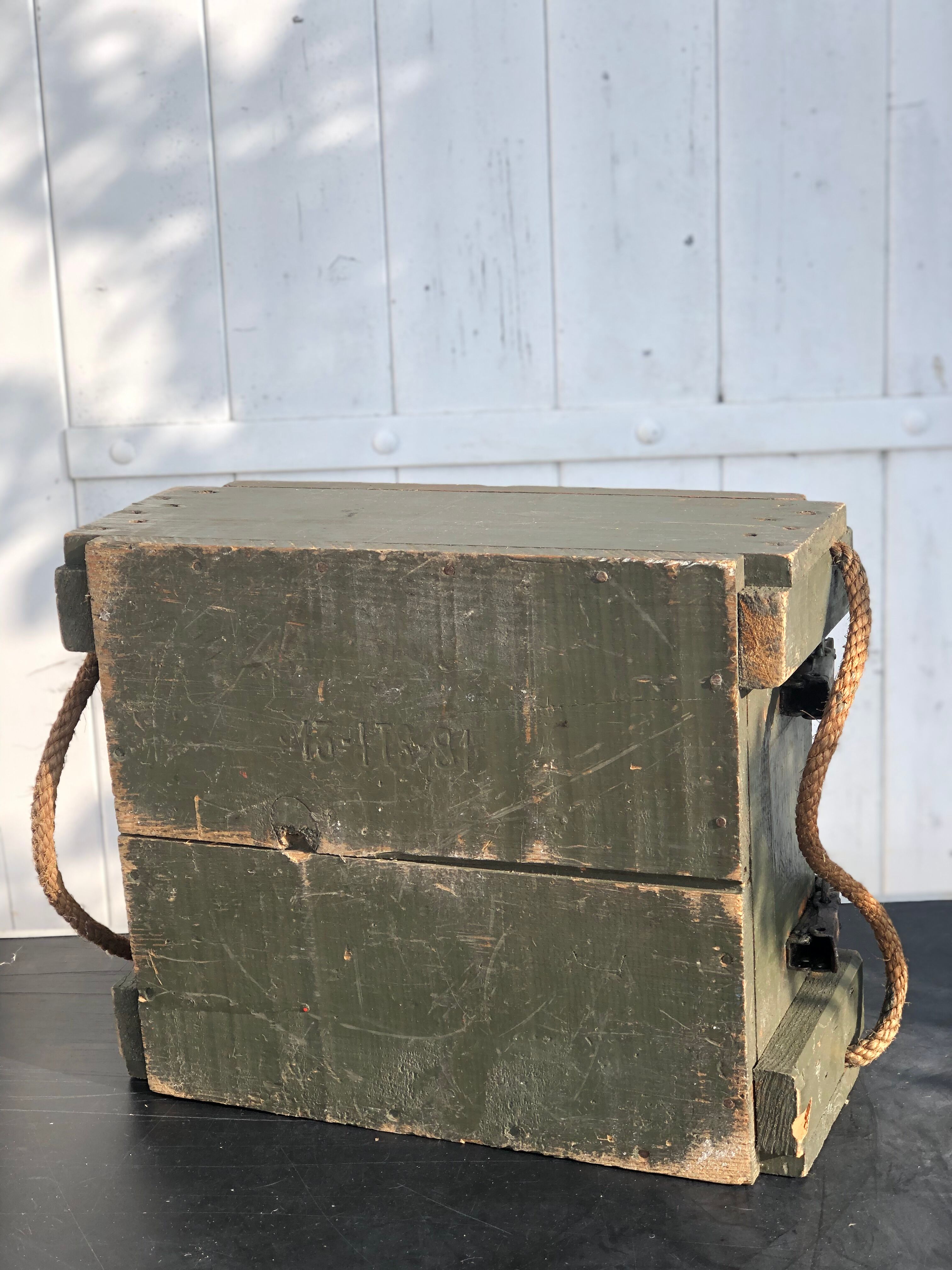 Green wooden chest ammunition box