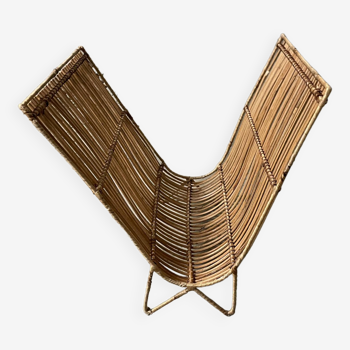 Rattan magazine rack from the 60s