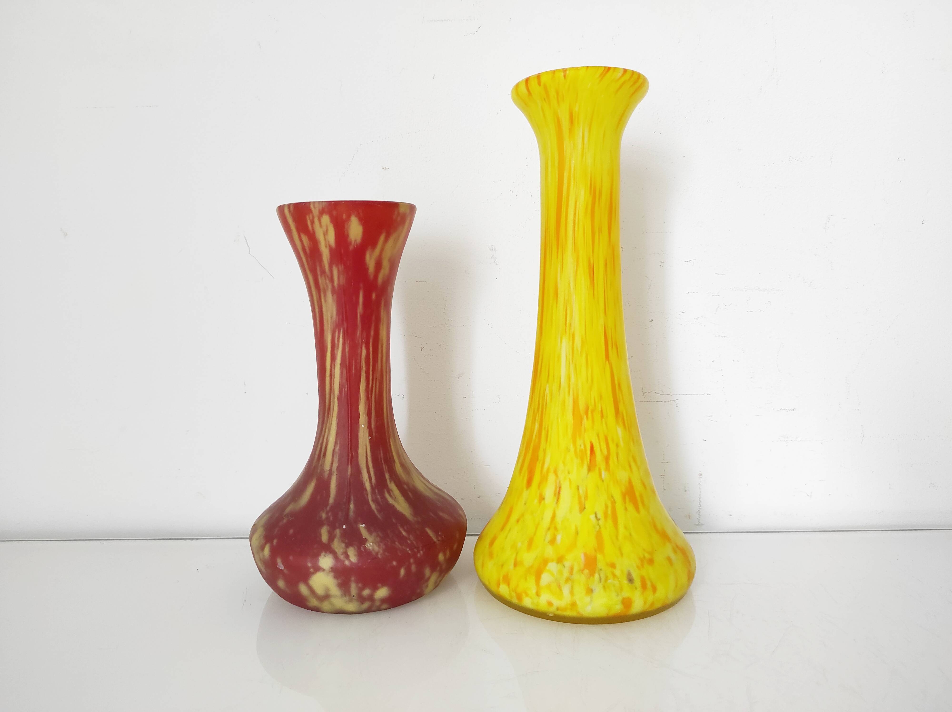 Set of two marmoreal glass vases