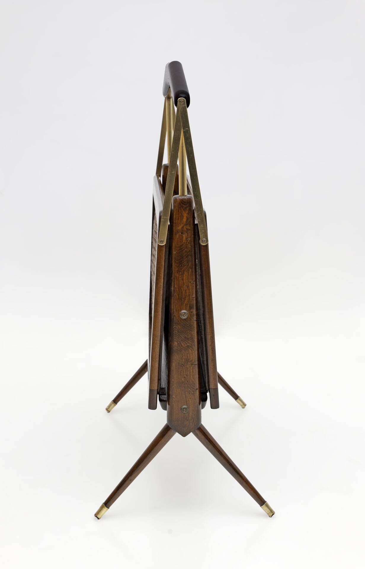 Mid-Century Modern Italian Wicker and Brass Magazine Rack, 1950