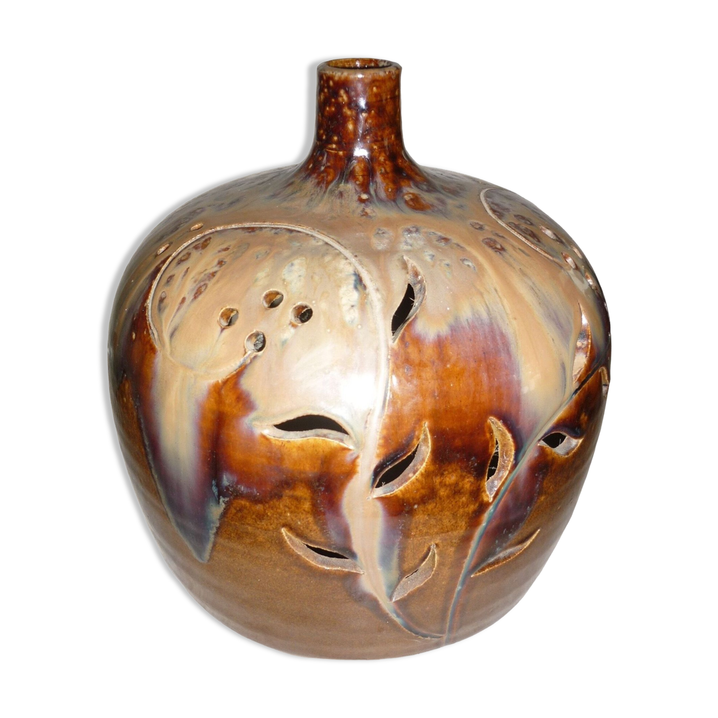 Vintage ceramic openwork ball lamp foot