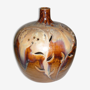 Pied de lampe boule ajouré en céramique vintage