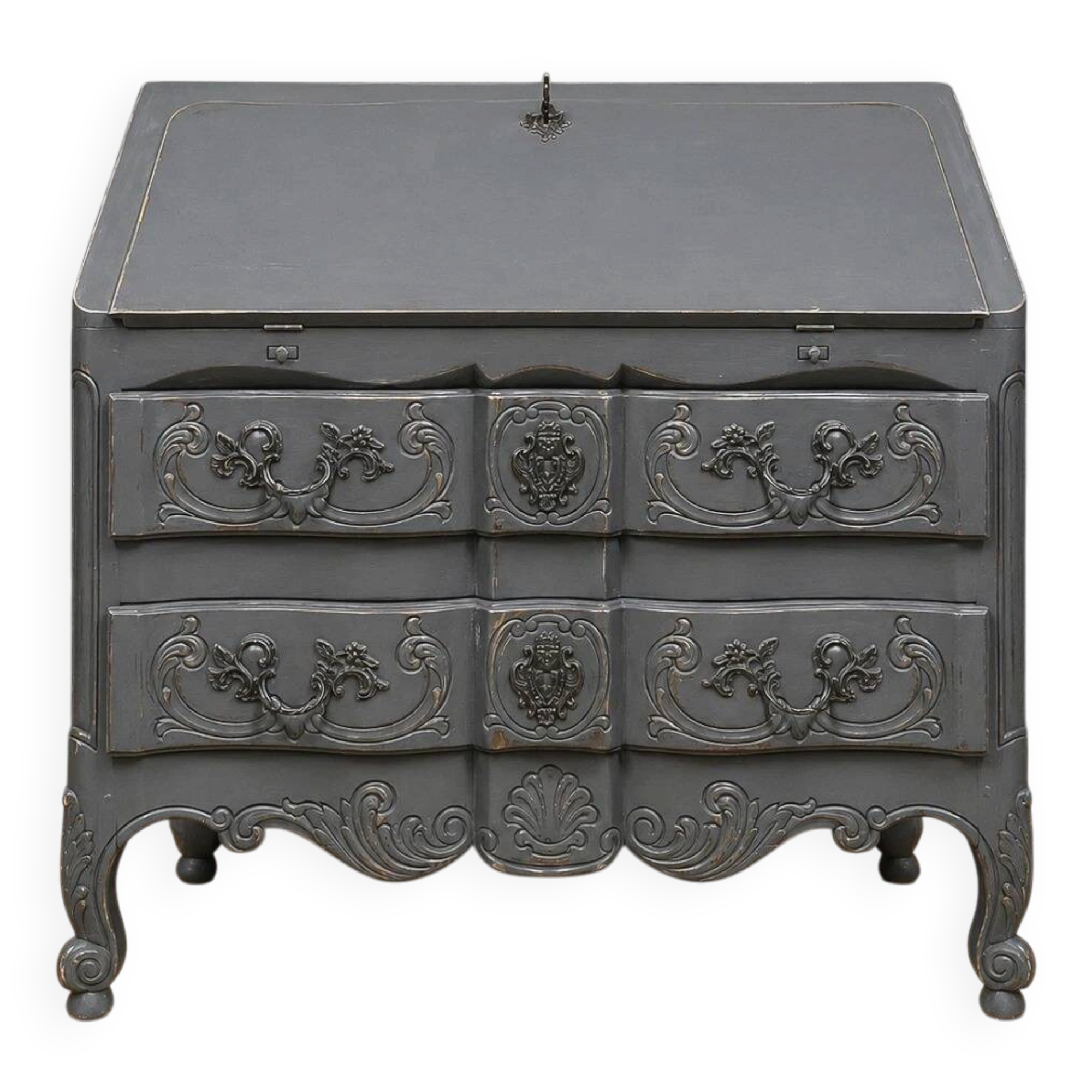 Lacquered Louis XV style balbée writing commode in wood.