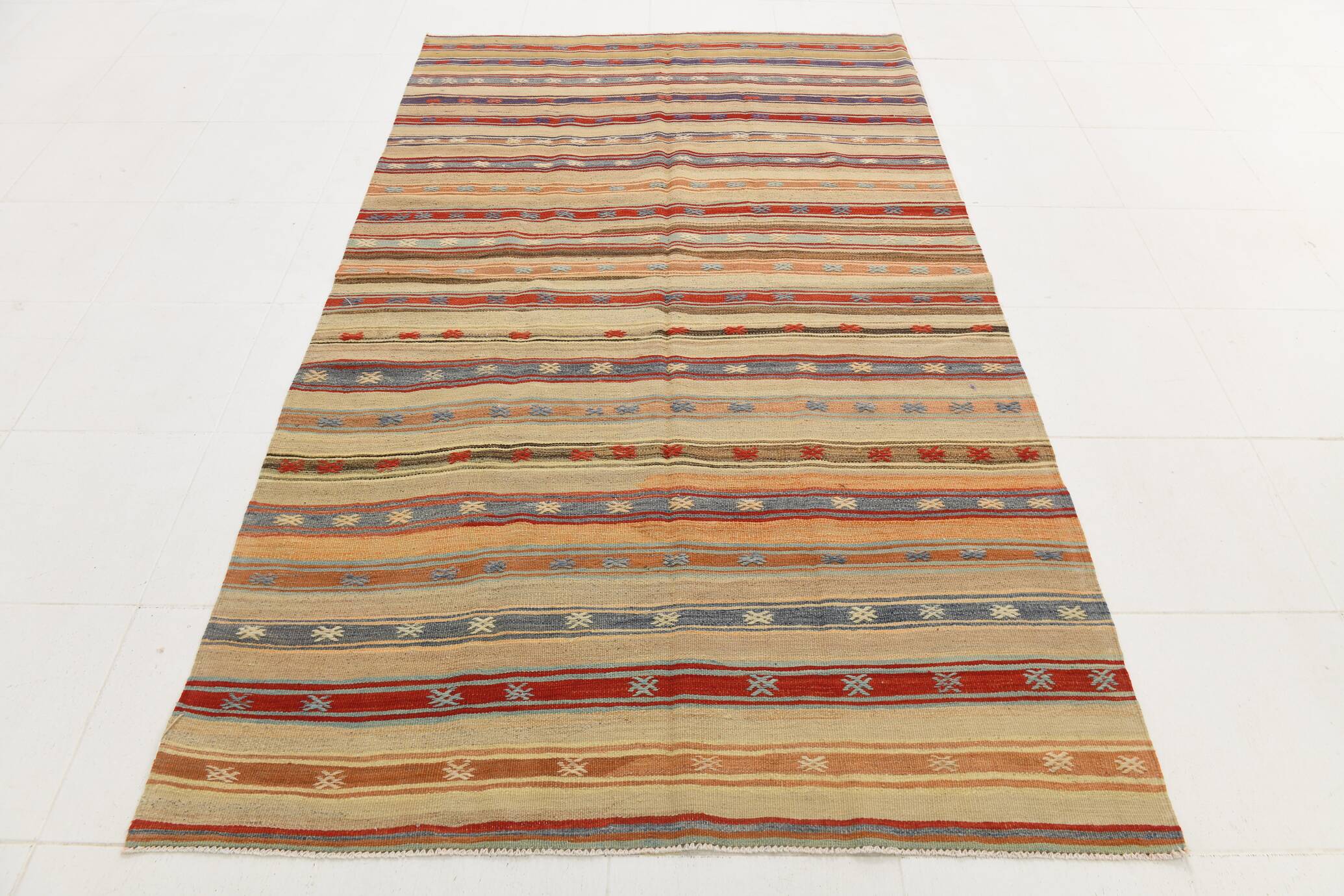 Red & Cream Striped Kilim Rug, 150x260Cm