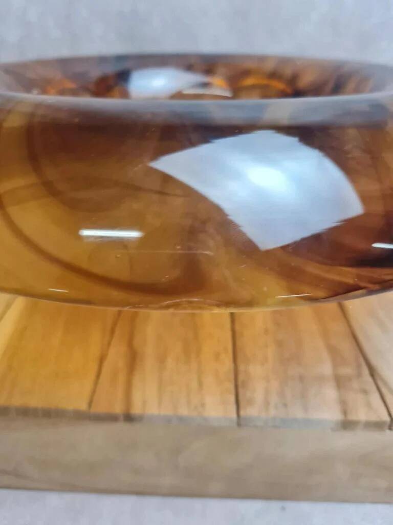 Art Deco Davidson "Cloud Glass" amber centrepiece bowl – vintage English flower holder