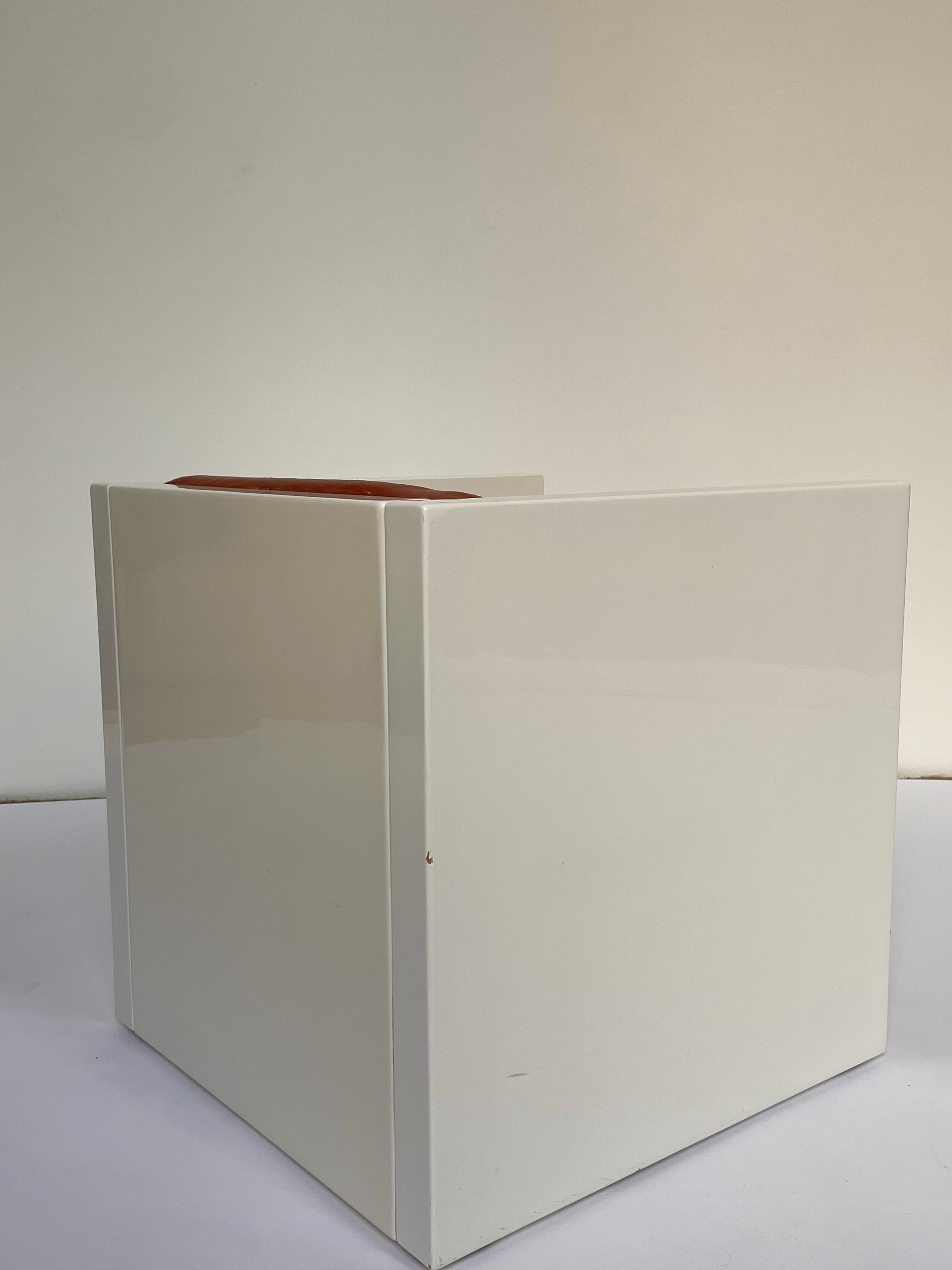 Tan Leather Cube Chair inspired by Lella & Massimo Vignelli