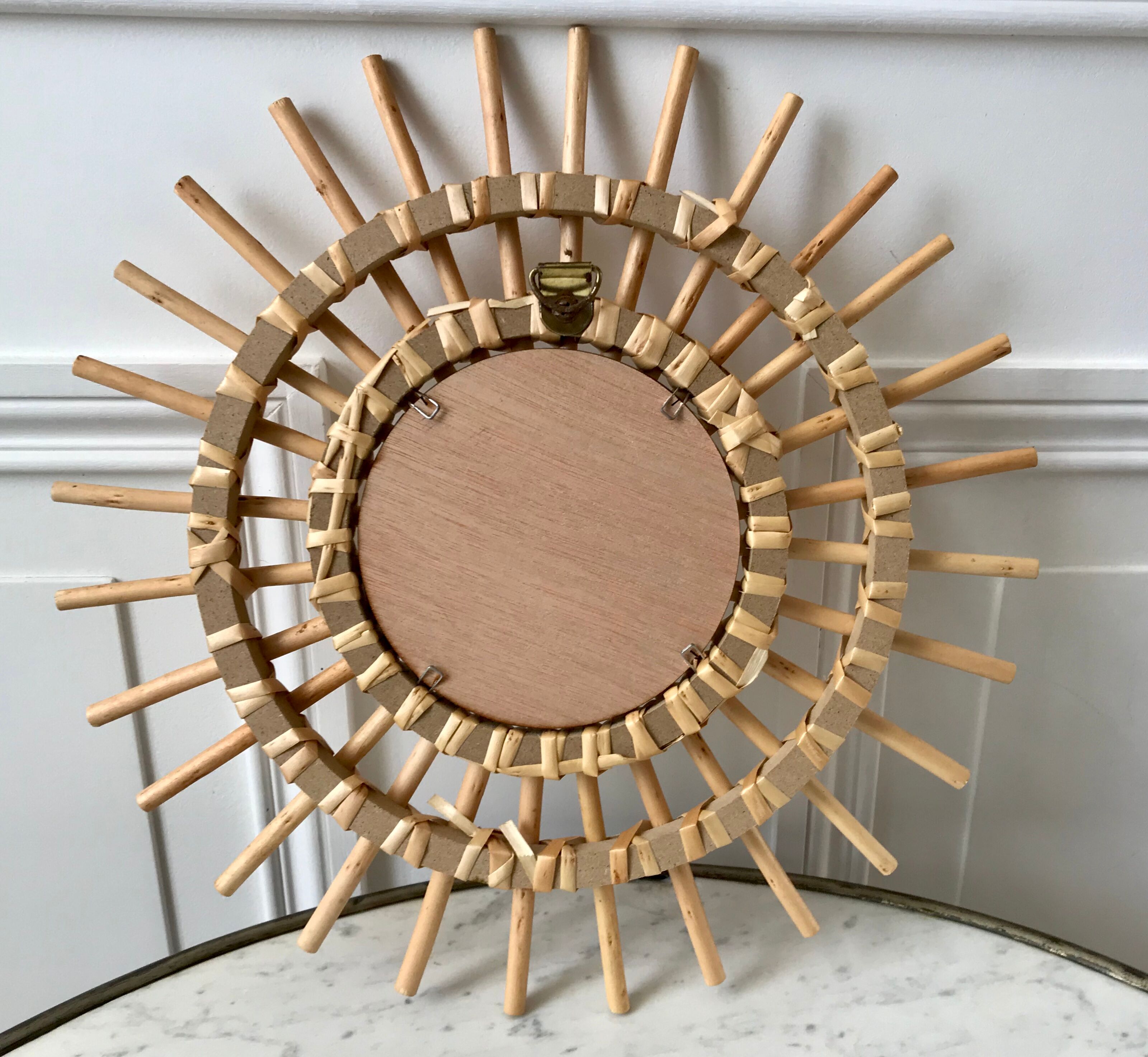 Sun mirror in rattan and bamboo 60s
