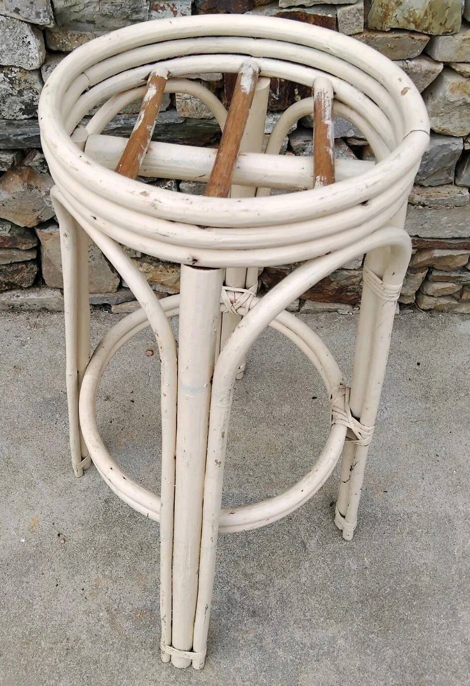 Tabouret De Bar En Rotin Vintage Année 70