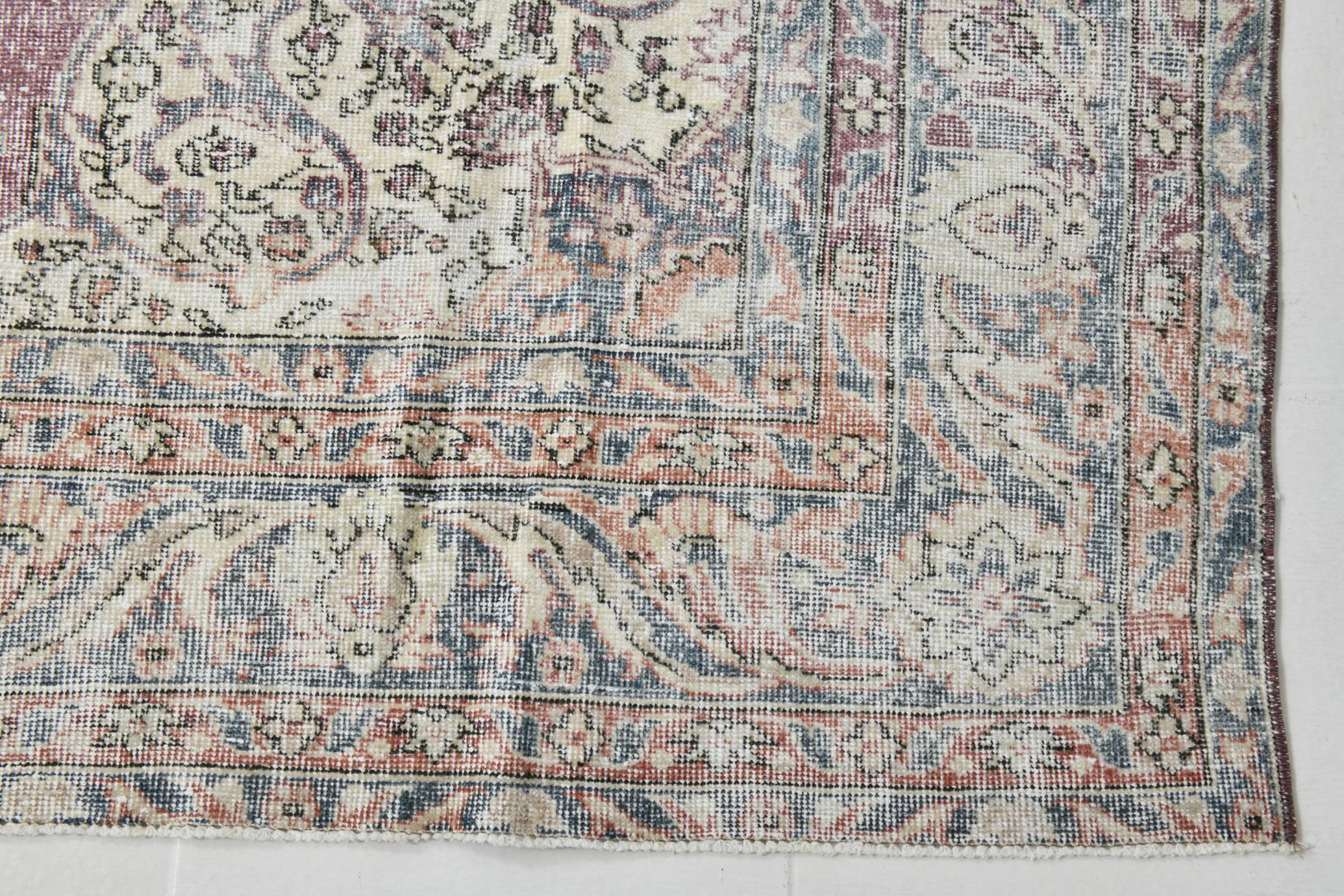 7x10 Faded Grey Beige Turkish Vintage Rug, 216x304Cm