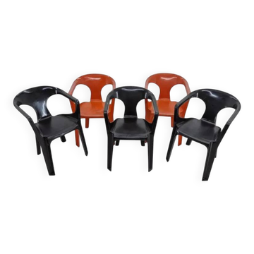 Set of Five Mid-Century Stackable Chairs, Henry Massonnet, France, 1970s