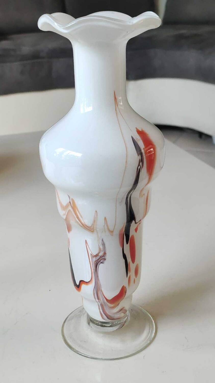 Dalian Glass Co Ltd. Snowflake vase. Smoked swirl decoration. Height 25.5