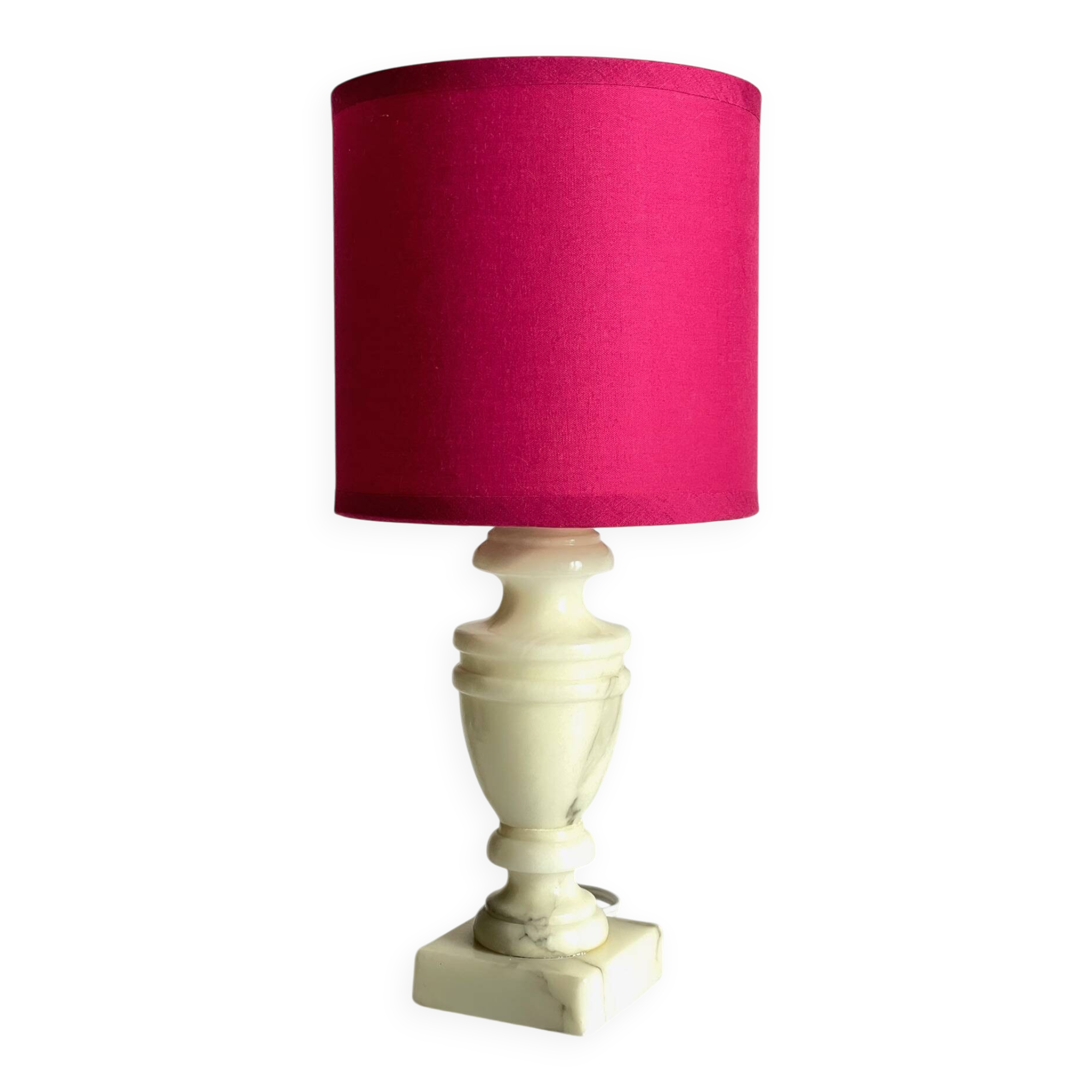Vintage marble and fuchsia fabric lamp