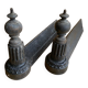 Pair of Napoleon 3 neoclassical cast iron fireplace andirons + brass ball