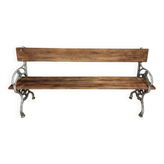 Banc de jardin ancien, banc de parc en fonte avec bois dur 170 cm