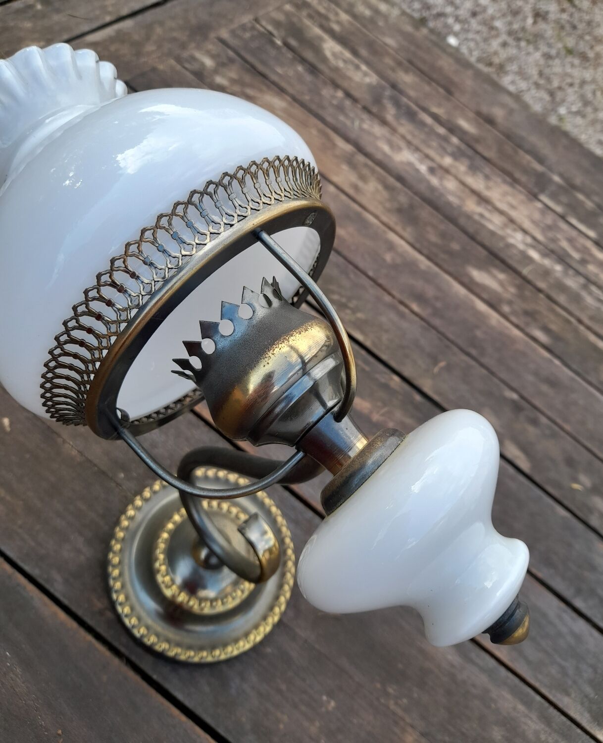 White opaline wall lamp metal, vintage 1960