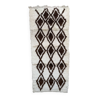 Azilal white and brown Berber rug - 214 x 97 cm