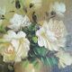 Bouquet de roses blanches huile sur toile ancienne