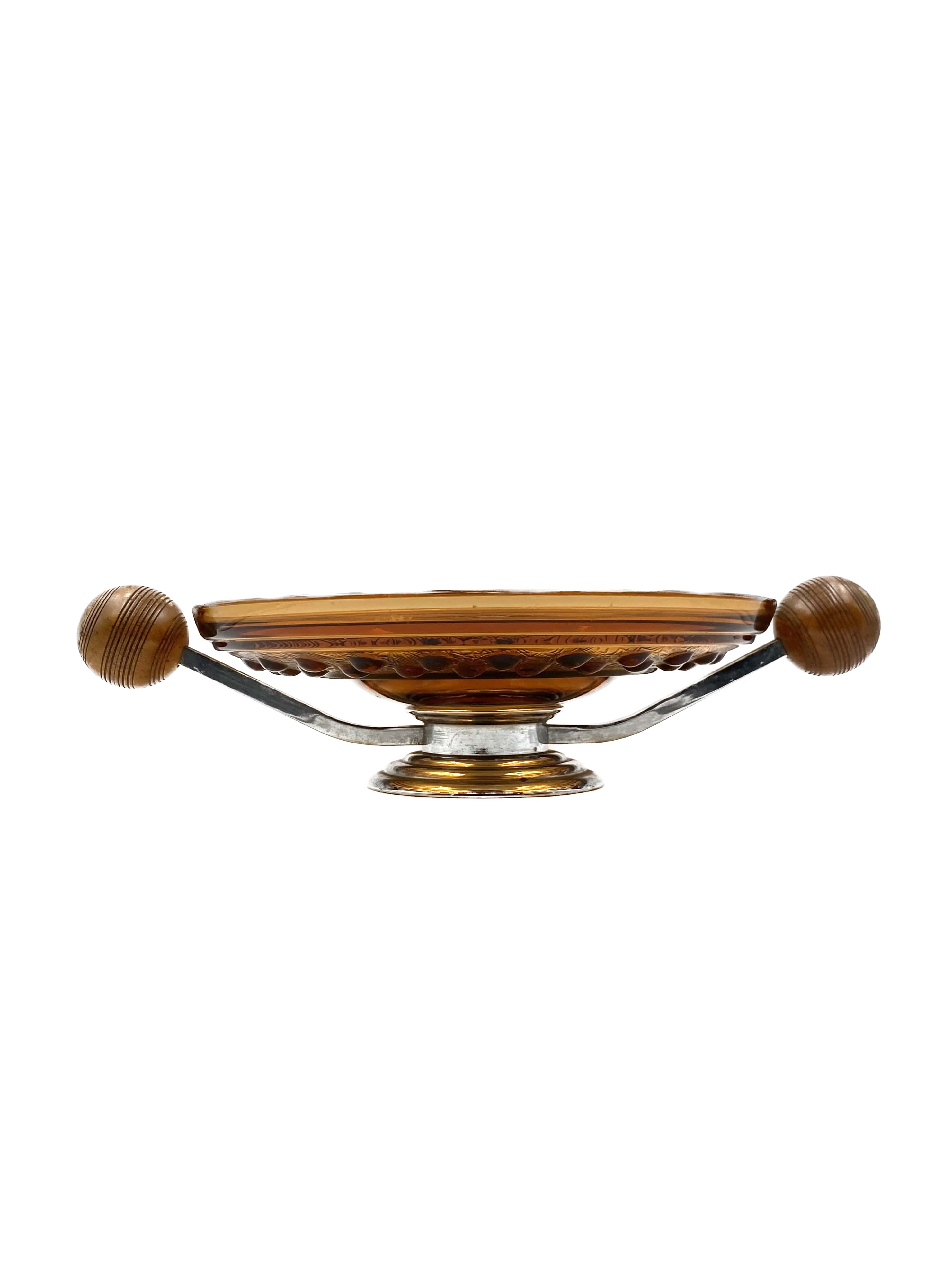 Art Deco large orange glass centerpiece / vide-poche, Italy 1940s