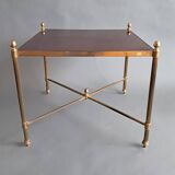 Neoclassical side table in gilded brass and solid mahogany top 1950/1960.