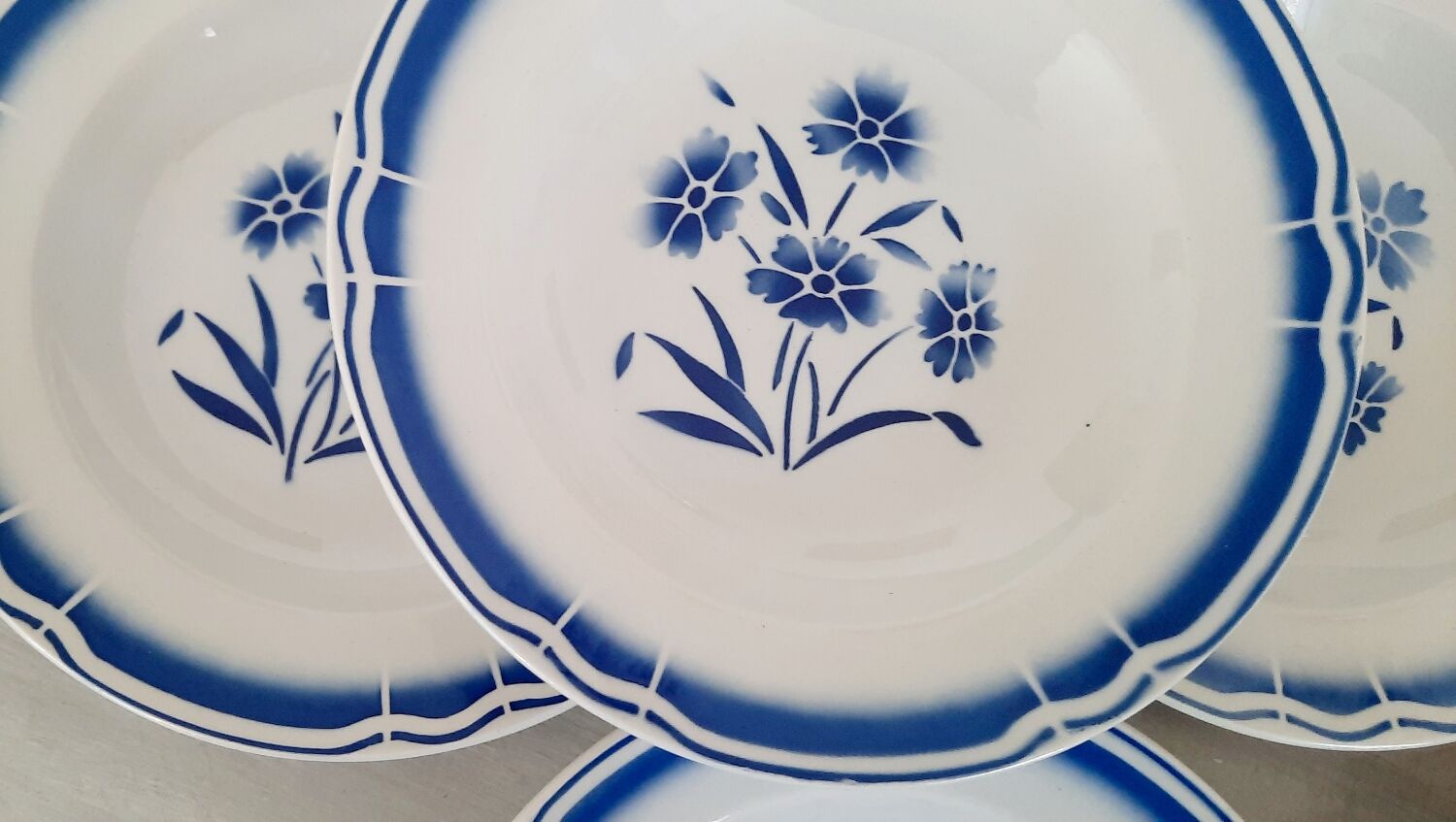 Hollow earthenware plates fb Badonviller décor vintage blueberries