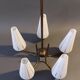 Chandelier in gilded brass and opaline with 5 lights 1960 Vintage.