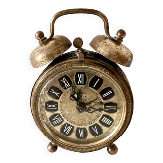 Small alarm clock old vintage watch in copper brass