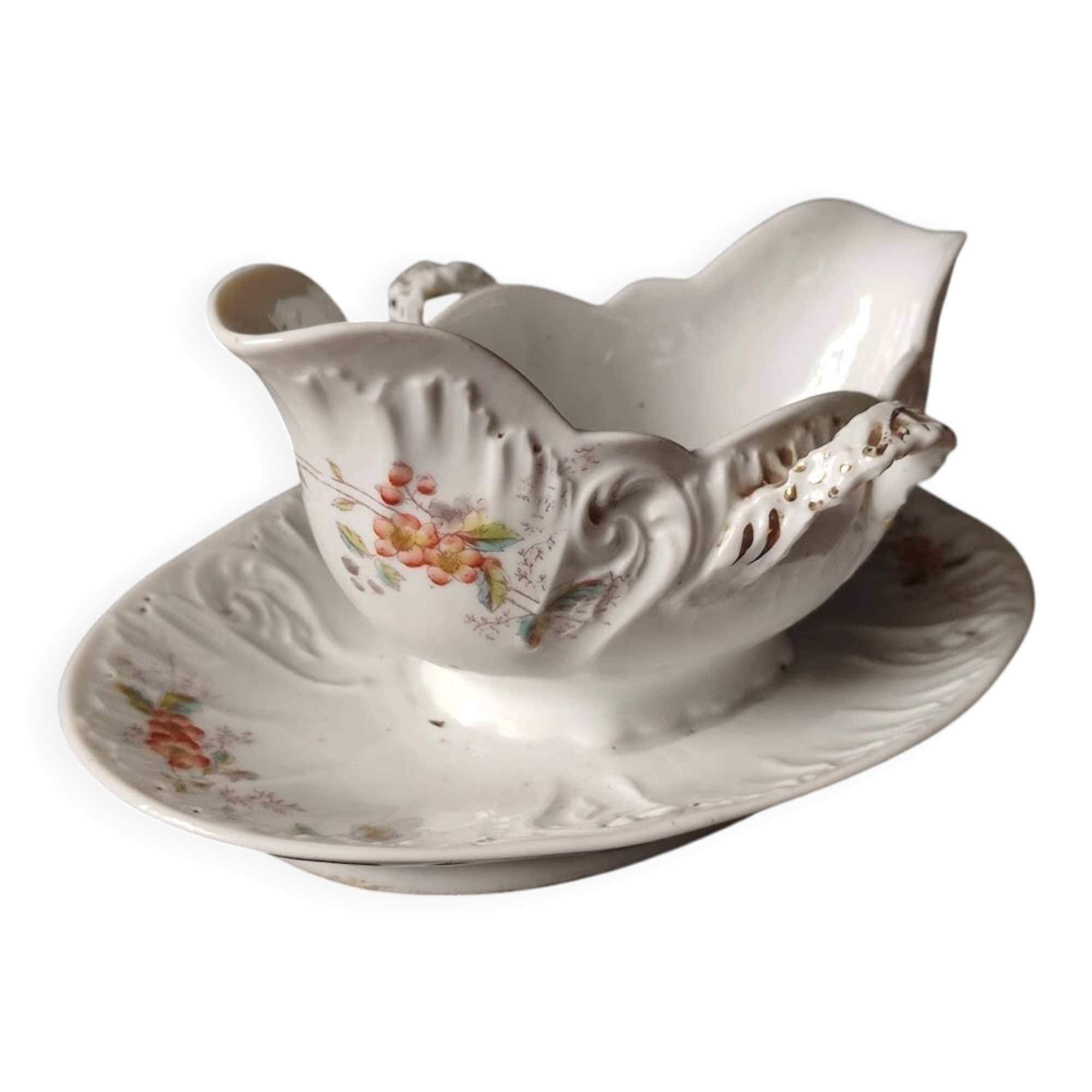 Superbe sauciere /1930/50 /decors floraux /dorures