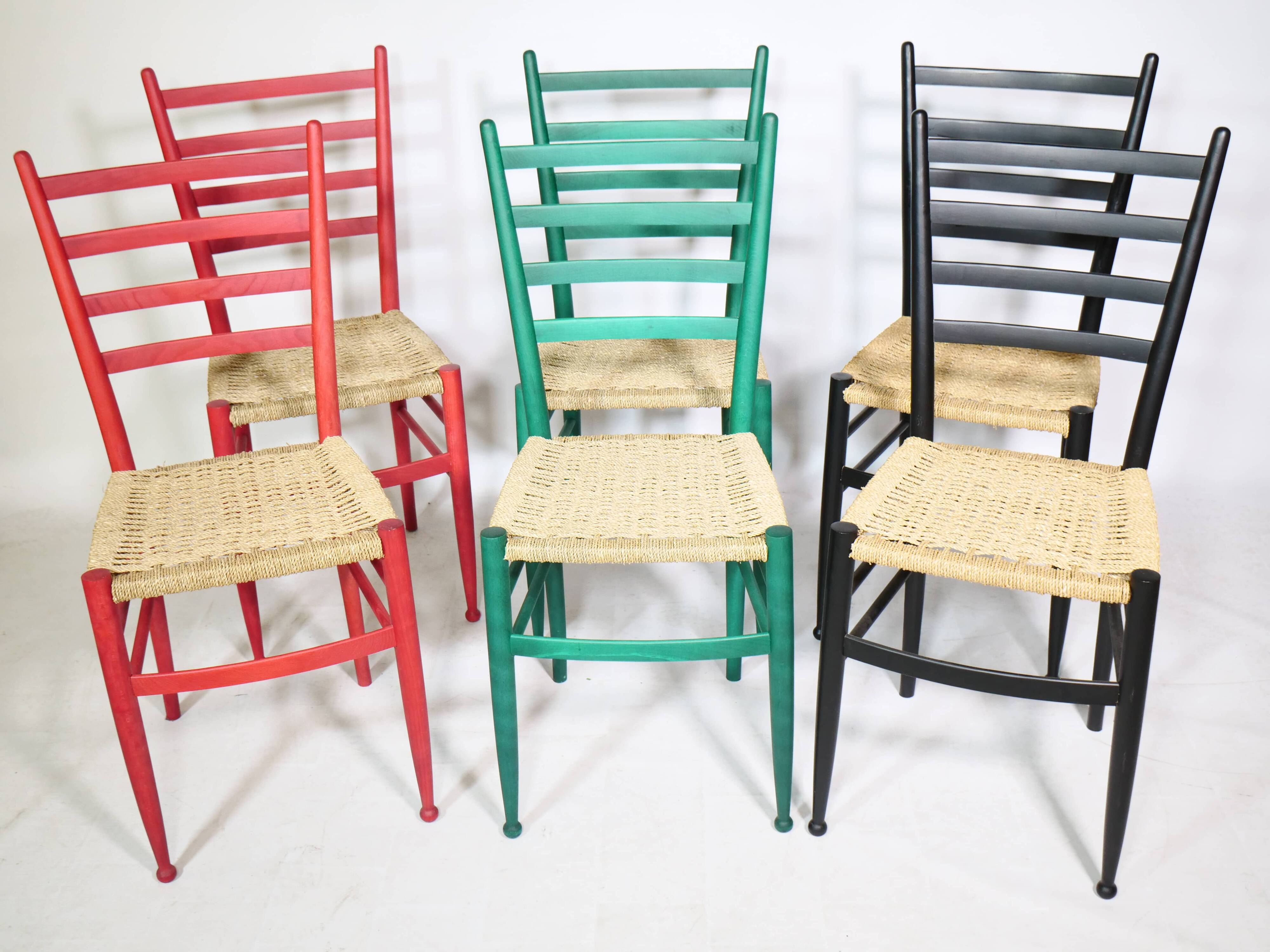 Mid-Century Italian Dining Chairs with Woven Seats, Set of 6, 1960s–70s