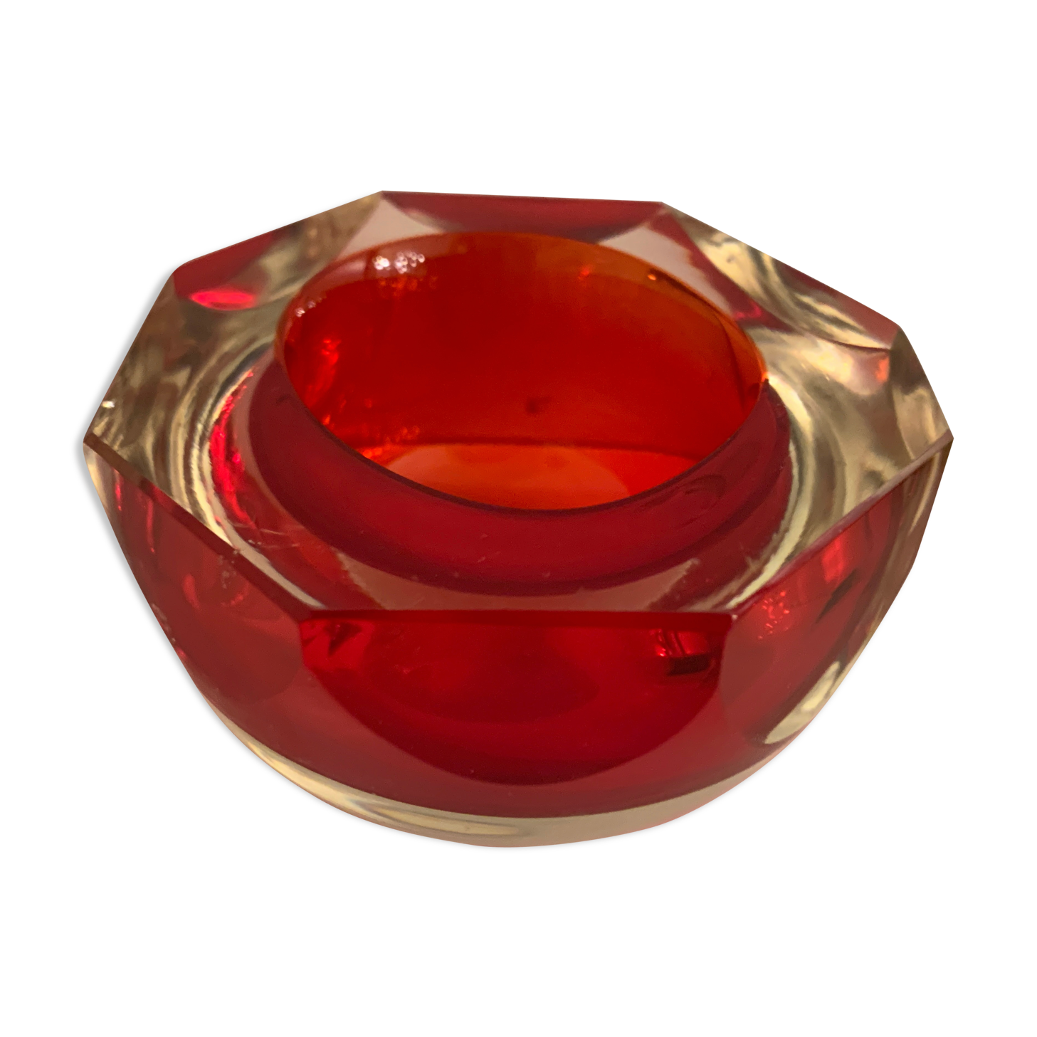 Murano red glass octagonal ashtray 1960
