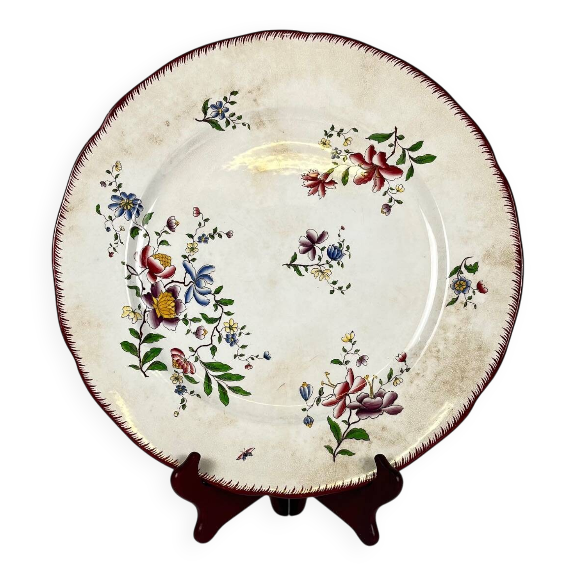 Large round patinated dish, Strasbourg model, Sarreguemines, 1880-1918