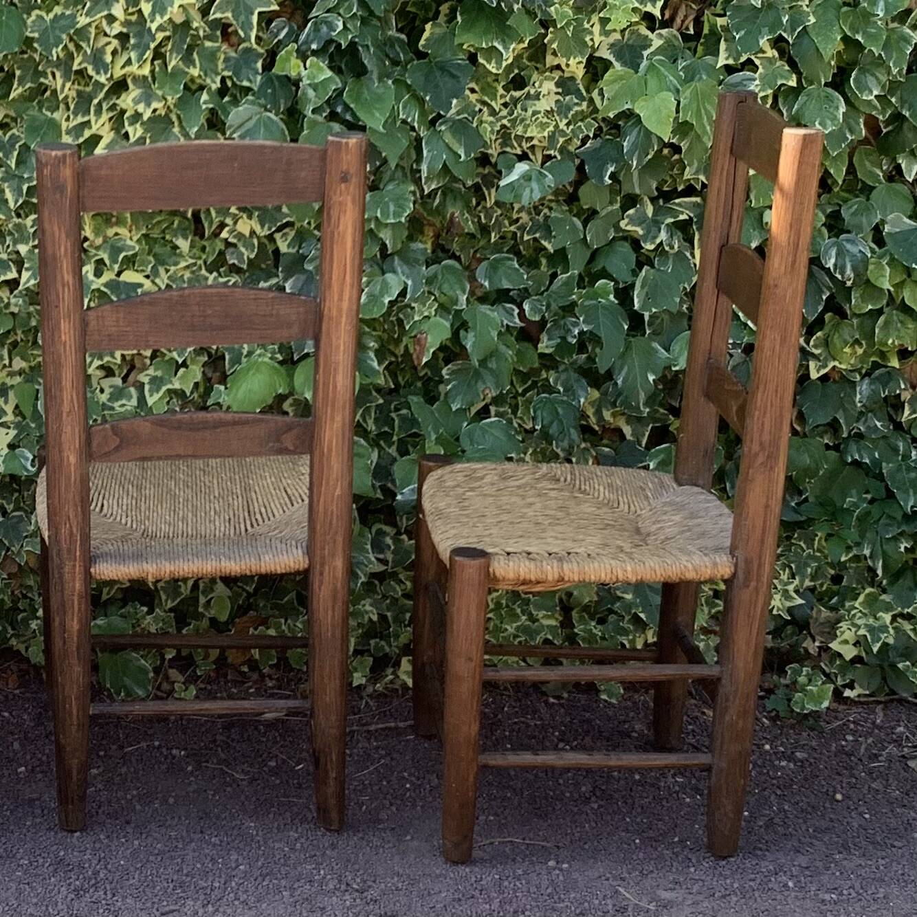 Paire de chaises paillées artisanales en chêne massif