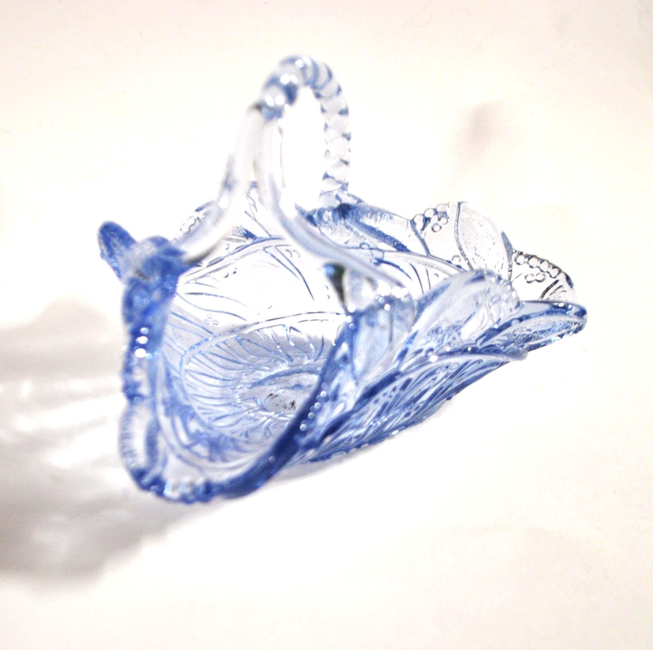 Blue pressed-moulded glass basket dish Meisenthal? Ashtray 1920