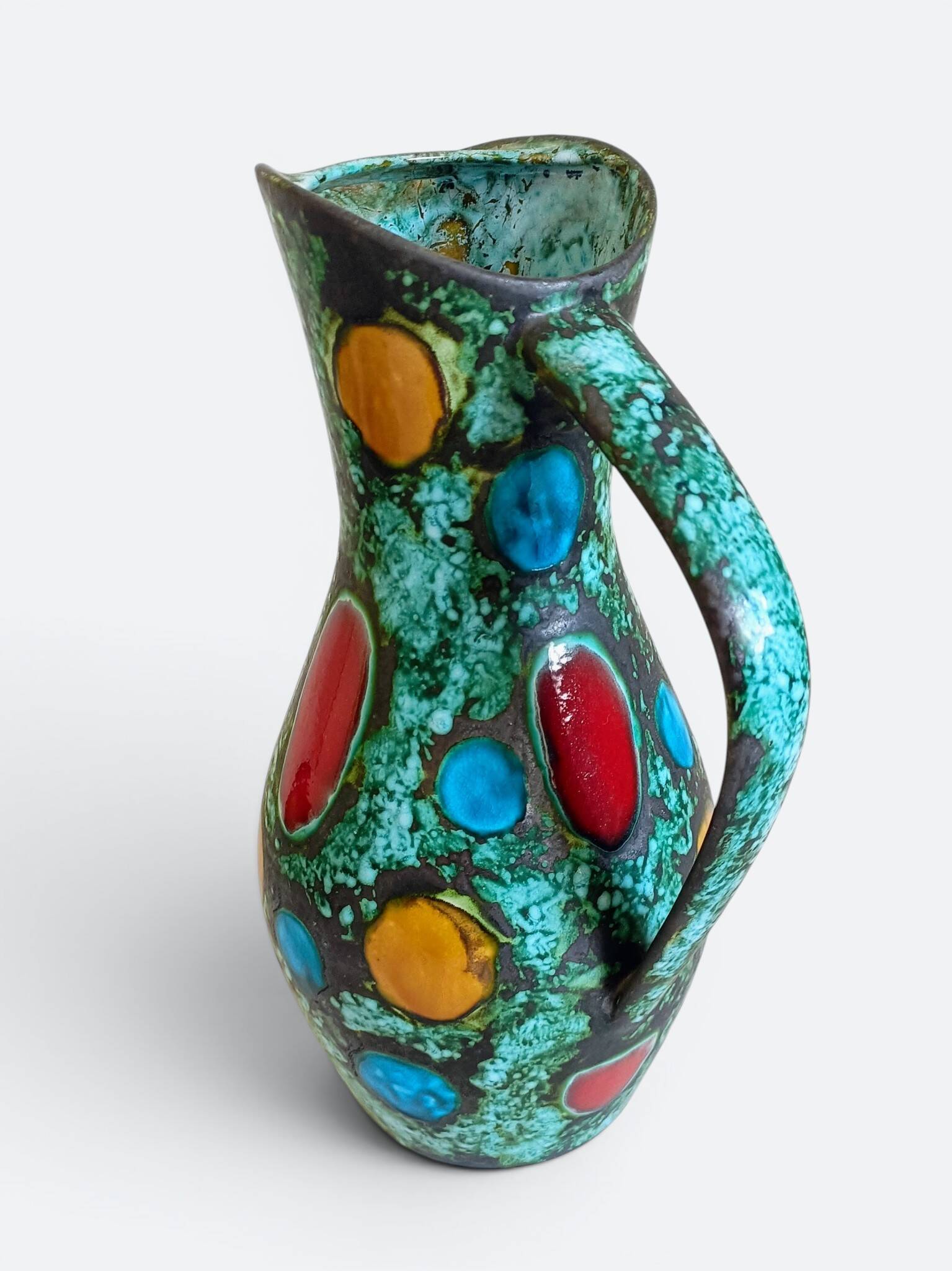 French Mid-Century Studio Pottery Pitcher/ Vase, Hand-Decorated, C. 1960