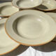 6 assiettes creuses en grès beige Tulowice Poland 1970