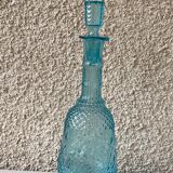 Carafe and 5 old blue glass liqueur glasses