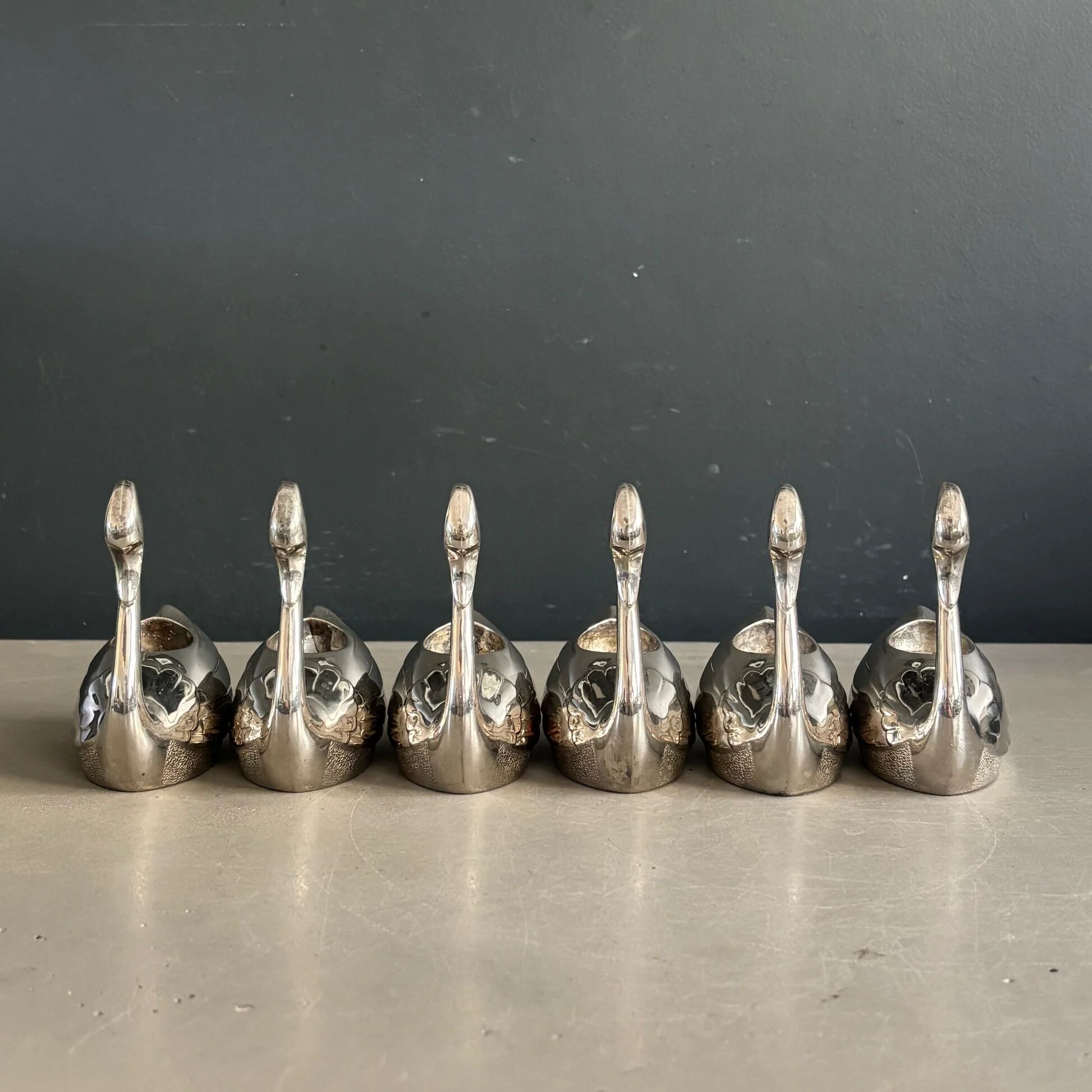 Set of 6 silver-plated swan candle holders