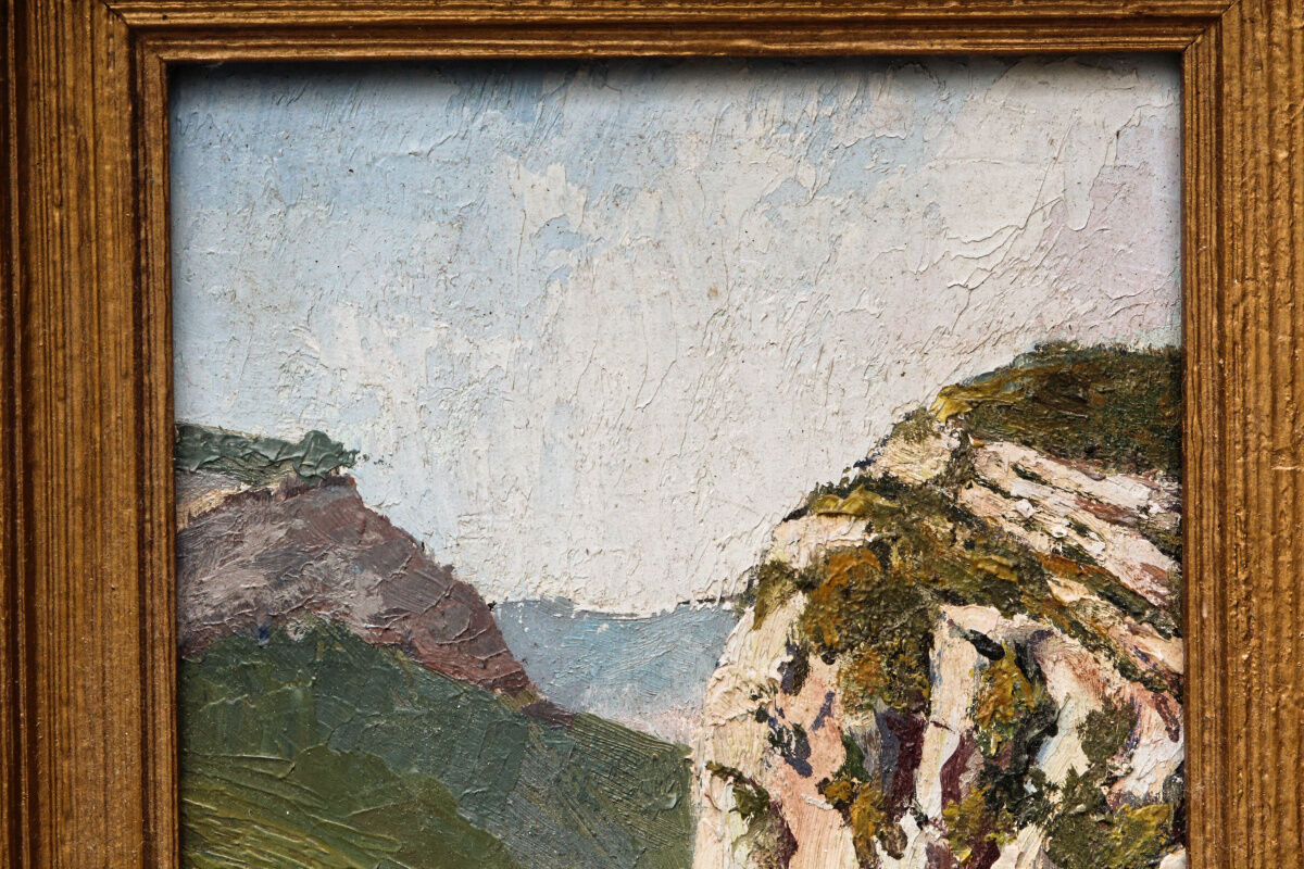 Oil on panel signed, mountain landscape.