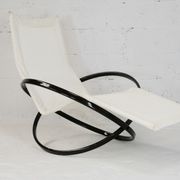 Roger Lecal rocking long chair, Jetstar model, brown lask and canvas, France, 1975
