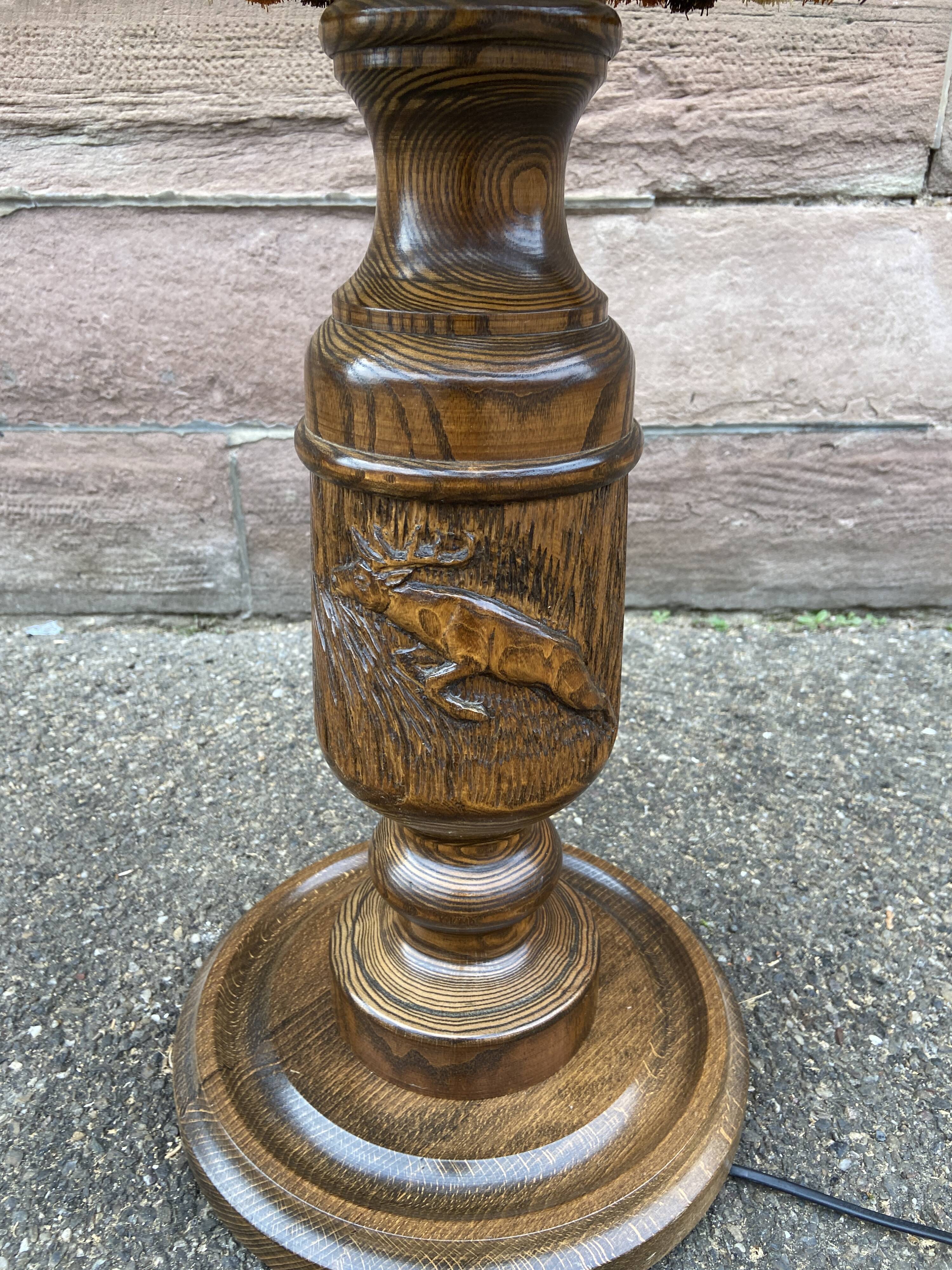 Vintage floor lamp wood & fabric 1970