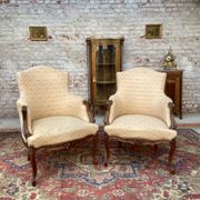 Pair of armchairs in natural wood style Louis XV XIXth