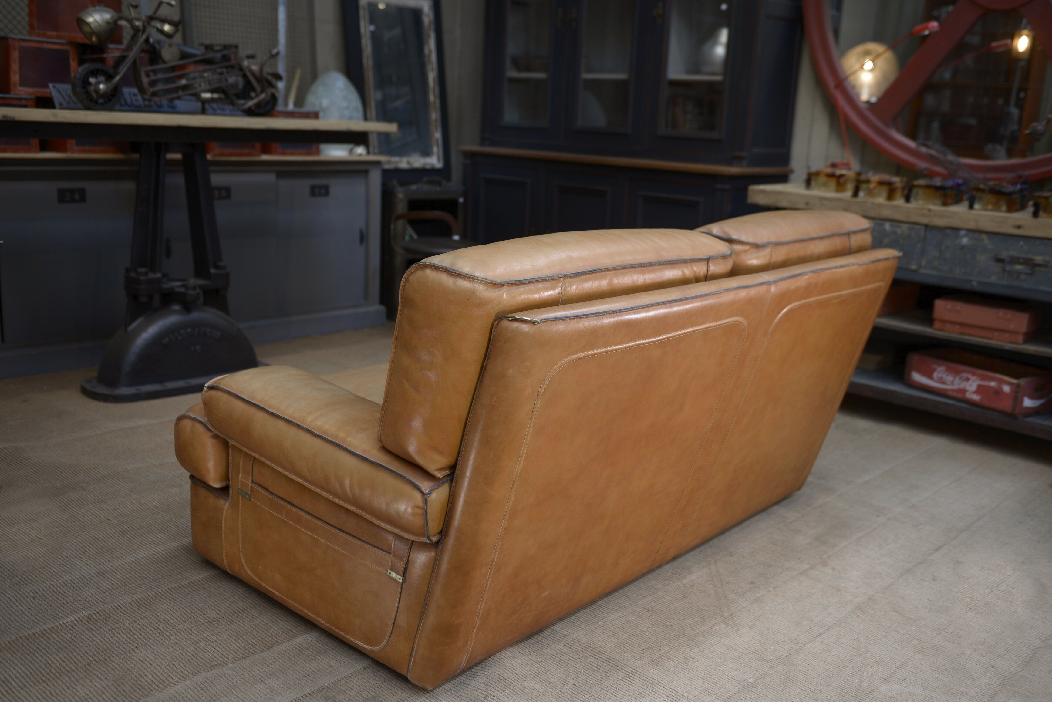 Contemporary brown vintage leather sofa