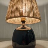 Vintage lamp in enamelled stoneware and jute rope