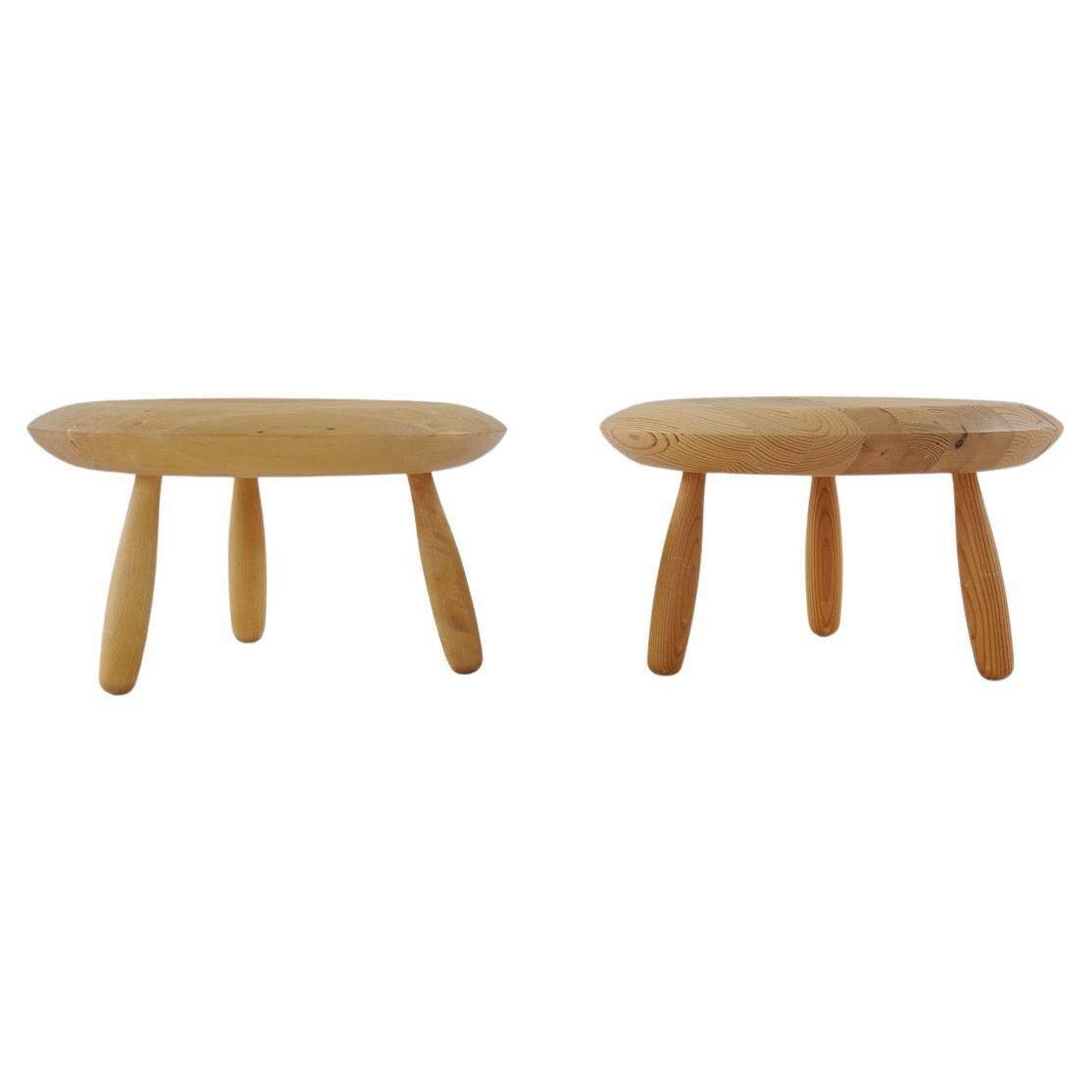 Swedish pair of organic mushroom stools in birch Ikea 2009
